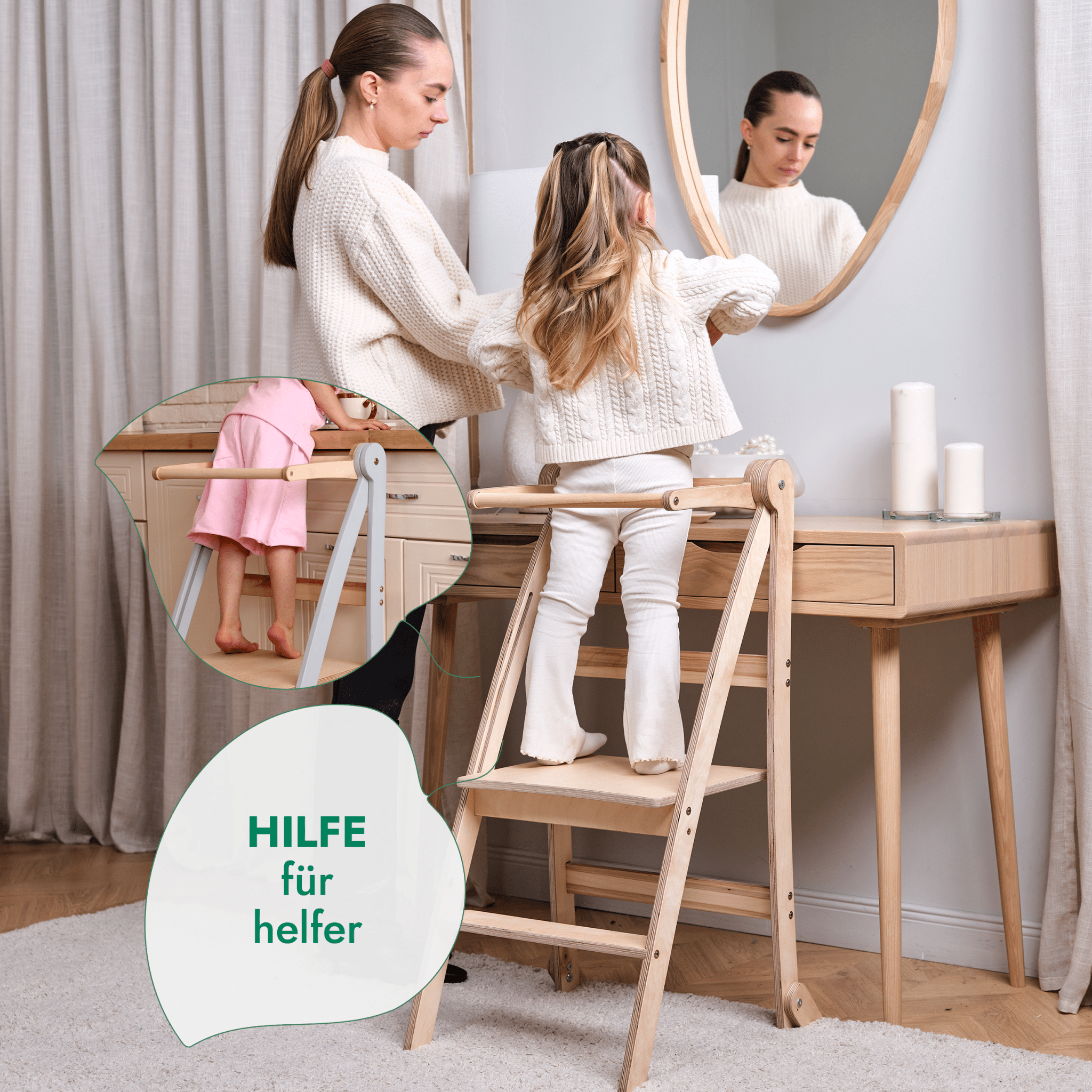 Holz Lernleiter Montessori: Hocker für Kinder - Beige