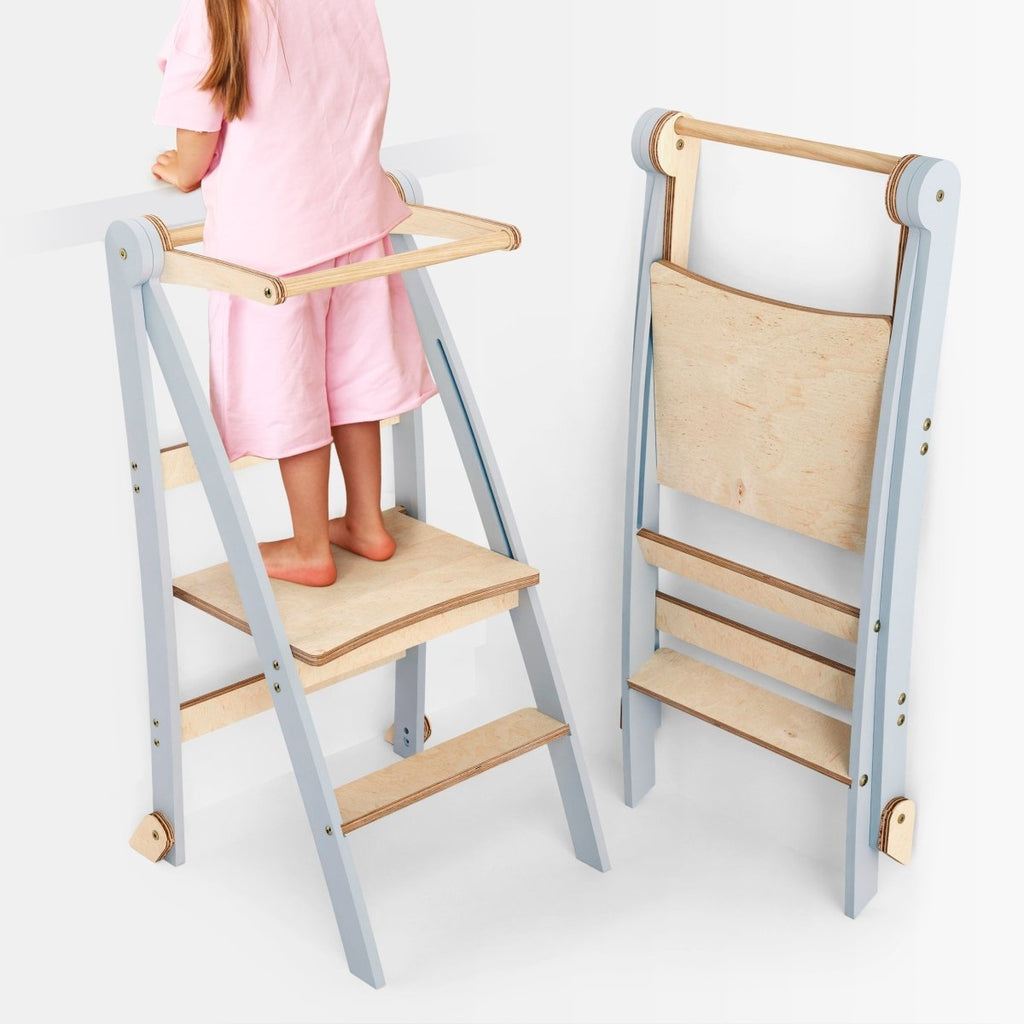 Holz Lernleiter Montessori: Hocker für Kinder - Grau